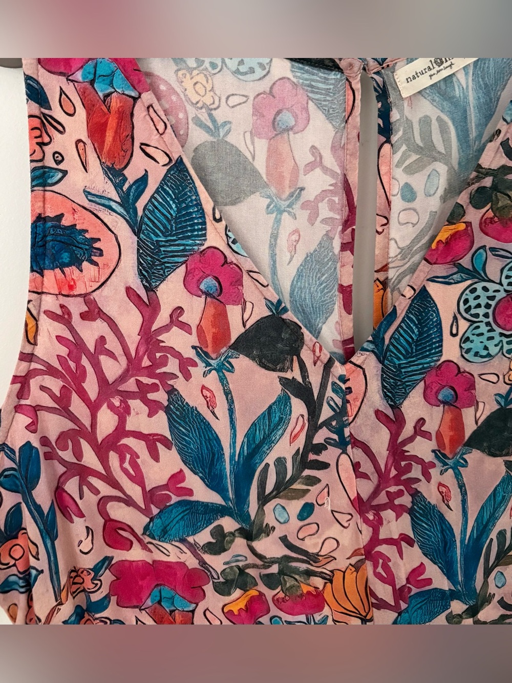 Natural Life “Let’s Just Go” Pink Floral Botanical Boho Wide Leg Jumpsuit - Picture 4 of 12